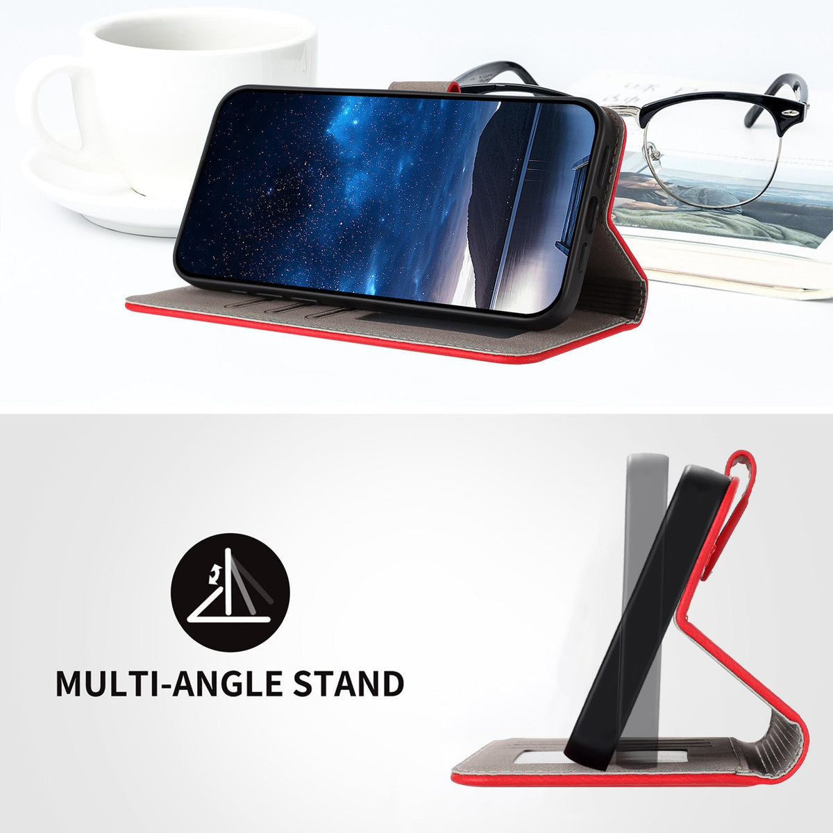 Xiaomi Redmi 17 (5G) / (4G) EIDERWOOD Artificial Leather Flip Case with Stand and Card Holder - Red