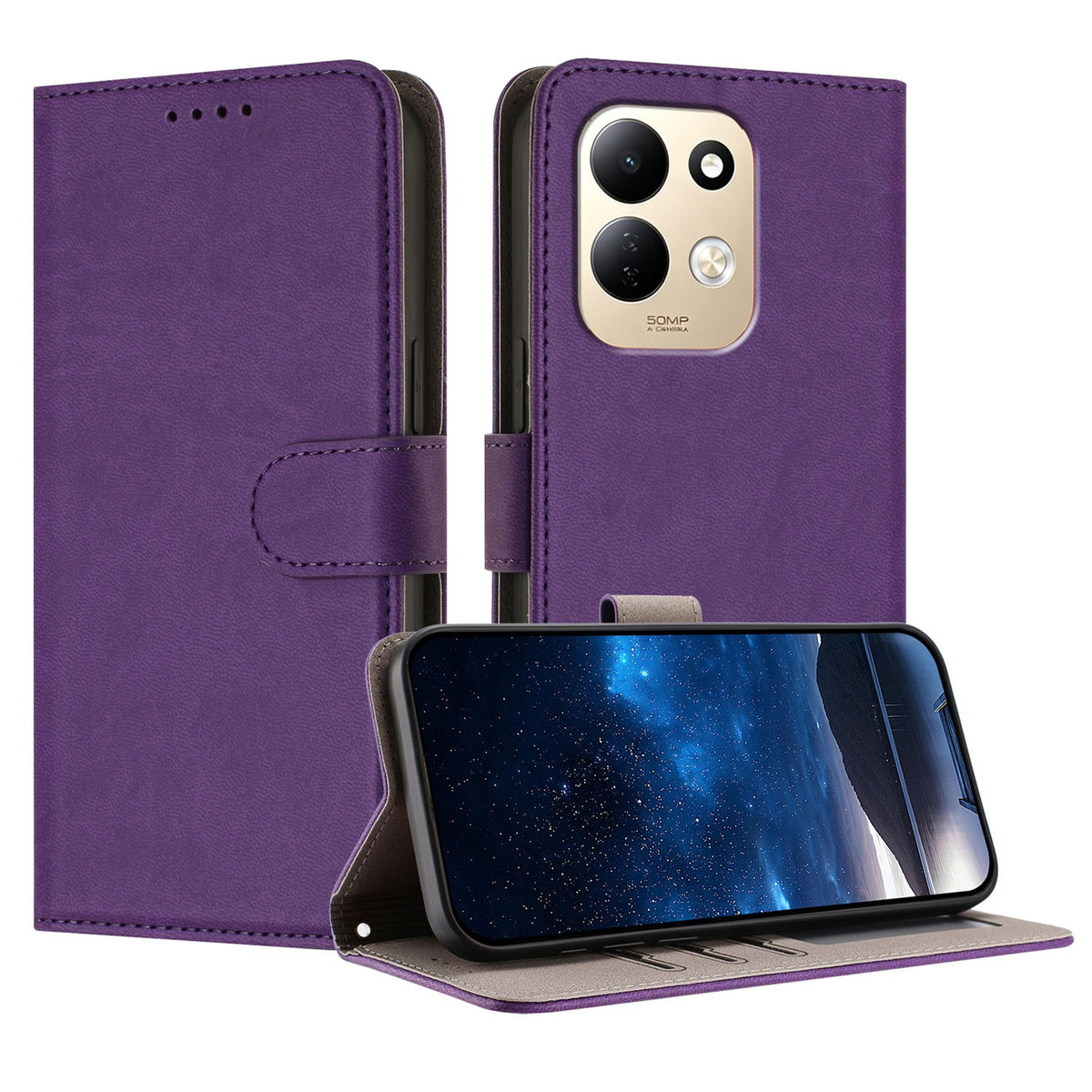 Xiaomi Redmi 17 (5G) / (4G) EIDERWOOD Artificial Leather Flip Case with Stand and Card Holder - Purple