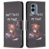 Nokia X30 Leather Wallet Case w. Print - "Don't Touch My Phone" Bear