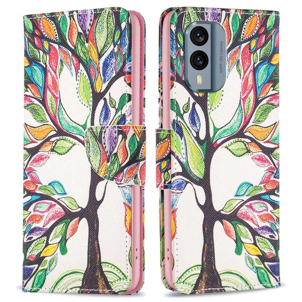 Nokia X30 Leather Wallet Case w. Print - Colorful Tree