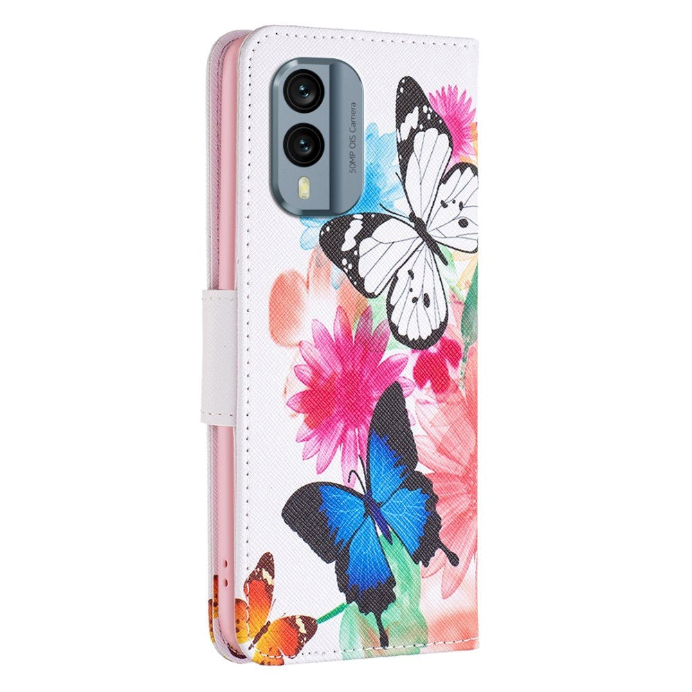 Nokia X30 Leather Wallet Case w. Print - Butterflies and Flowers