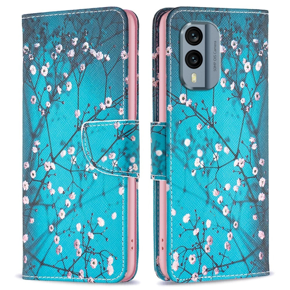 Nokia X30 Leather Wallet Case w. Print - Tree with Flowers