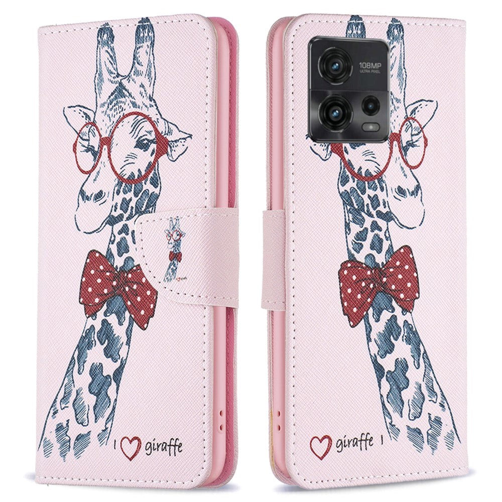 Motorola Moto G72 Leather Case w. Wallet - Giraffe