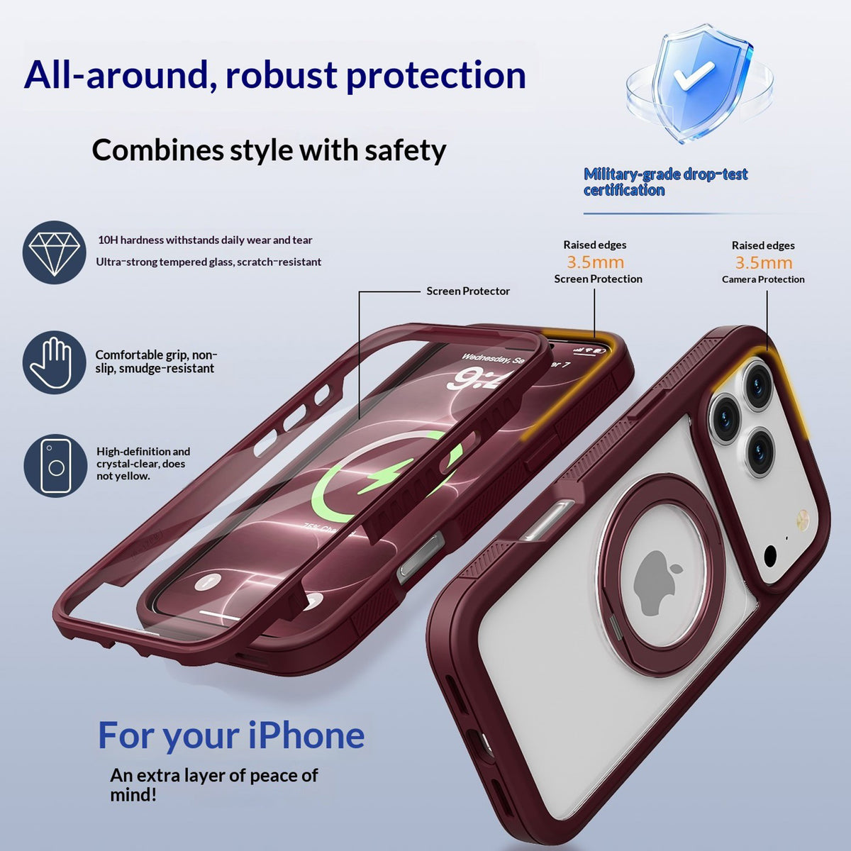 iPhone 18 Pro Max / 17 Pro Max EIDERWOOD Case with Screen Protector and Stand Function - MagSafe Compatible - Red / Transparent