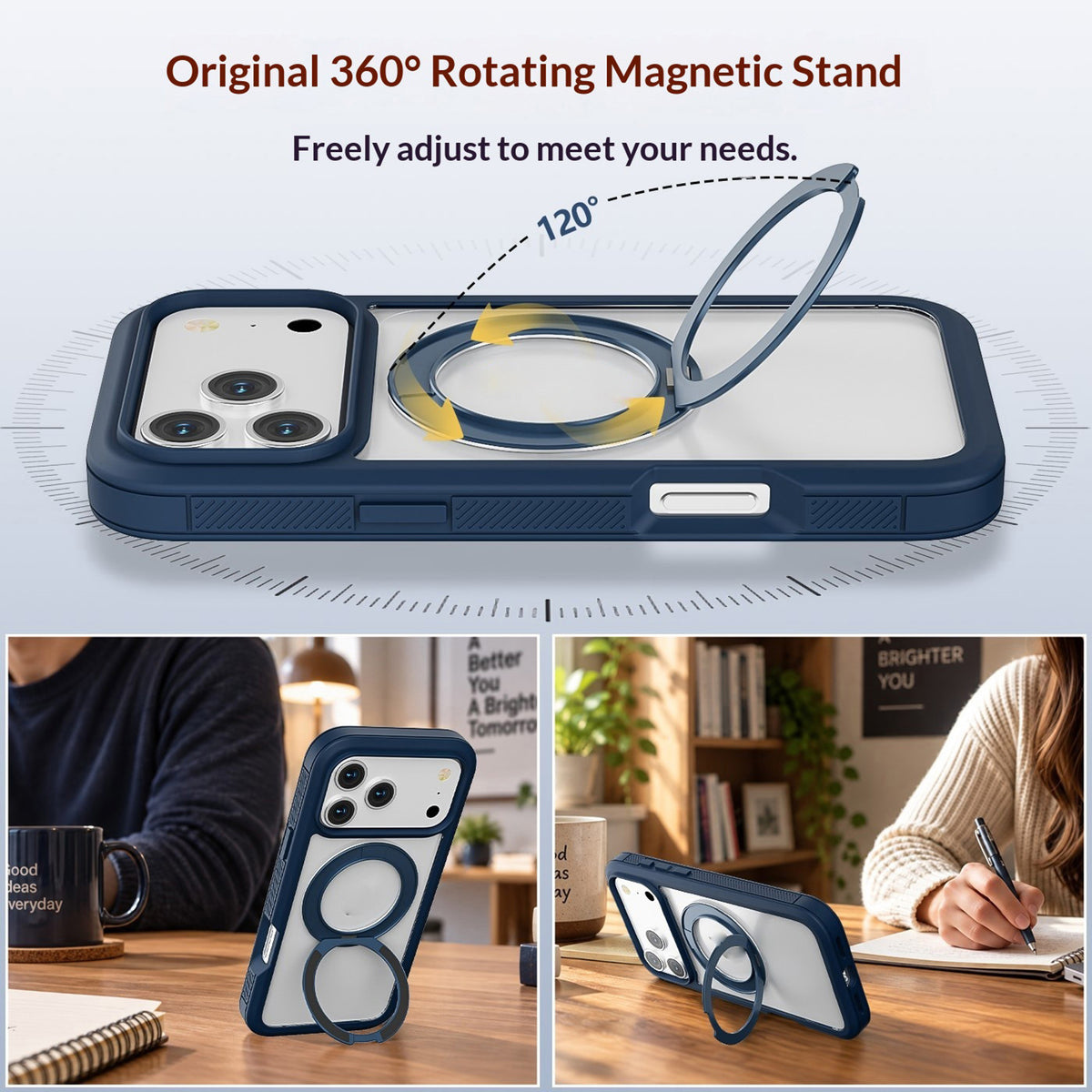 iPhone 18 Pro Max / 17 Pro Max EIDERWOOD Case with Screen Protector and Stand Function - MagSafe Compatible - Blue / Transparent