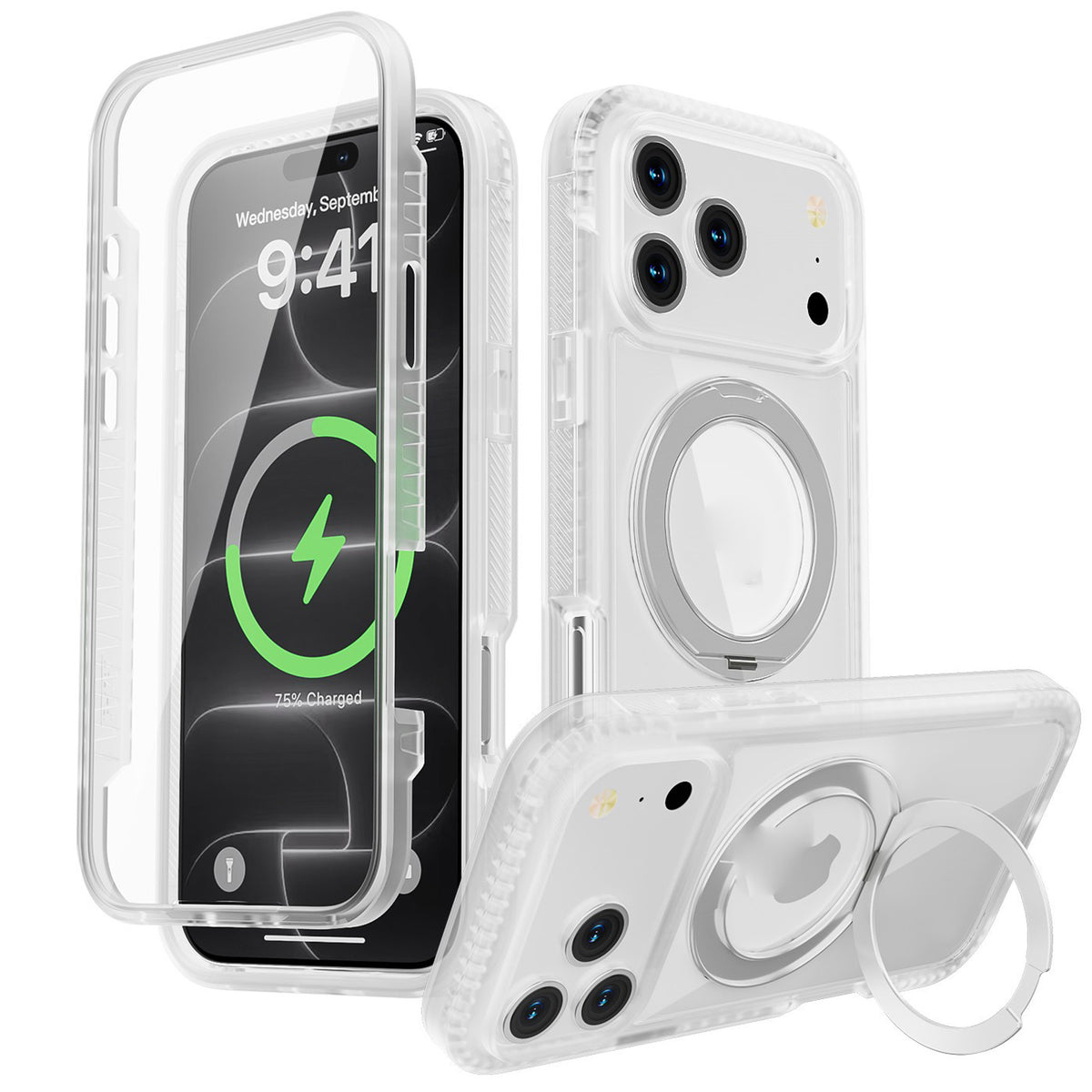 iPhone 18 Pro Max / 17 Pro Max EIDERWOOD Case with Screen Protector and Stand Function - MagSafe Compatible - White / Transparent