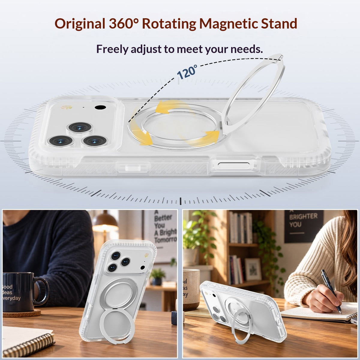 iPhone 18 Pro Max / 17 Pro Max EIDERWOOD Case with Screen Protector and Stand Function - MagSafe Compatible - White / Transparent