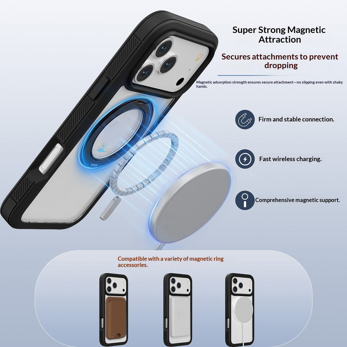 iPhone 18 Pro / 17 Pro EIDERWOOD Case with Screen Protector and Stand Function - MagSafe Compatible - Black / Transparent