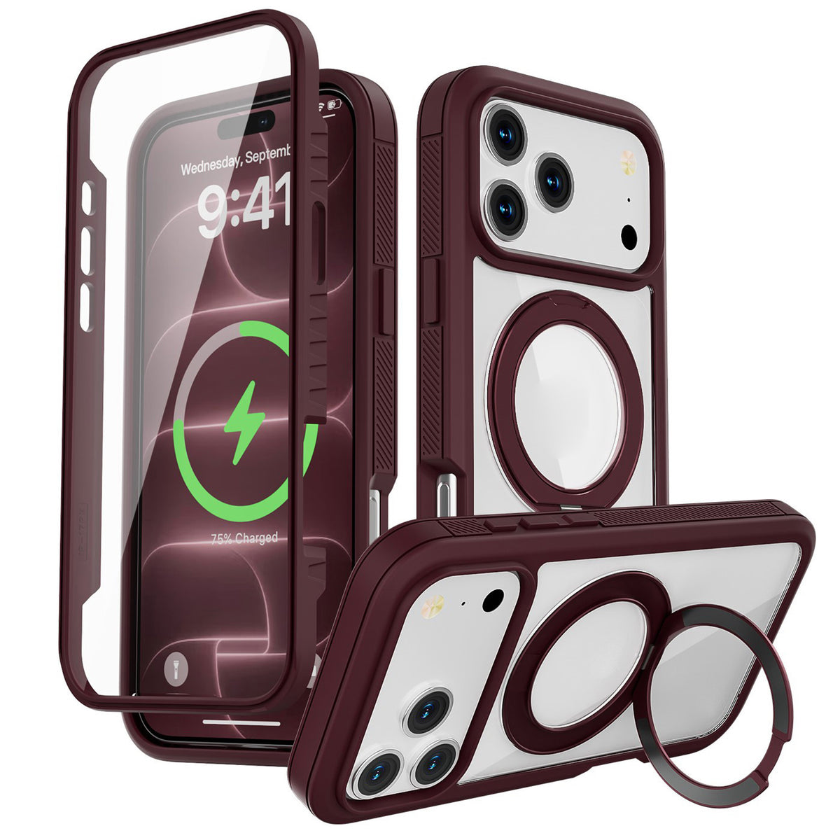 iPhone 18 Pro / 17 Pro EIDERWOOD Case with Screen Protector and Stand Function - MagSafe Compatible - Red / Transparent