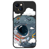 iPhone 14 Flexible Case of Plastic w. Print - Astronaut On The Moon / Black