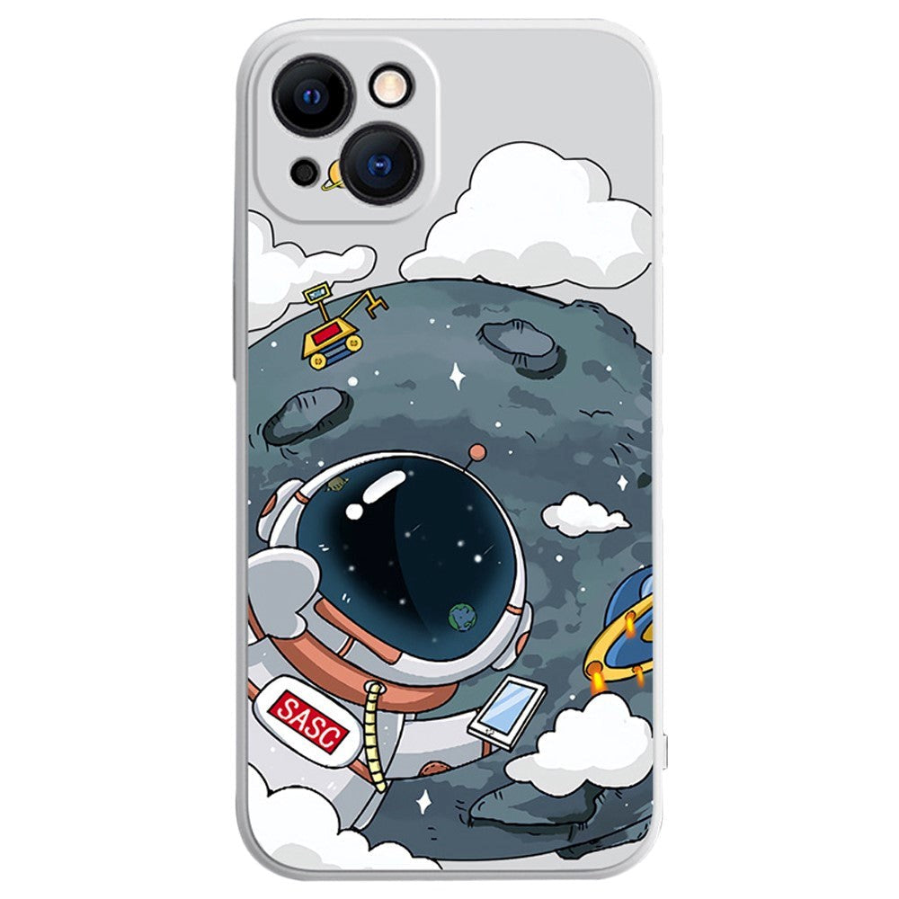 iPhone 14 Flexible Case of Plastic w. Print - Astronaut On The Moon / White