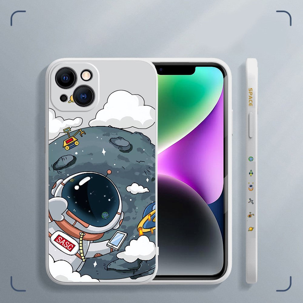 iPhone 14 Flexible Case of Plastic w. Print - Astronaut On The Moon / White