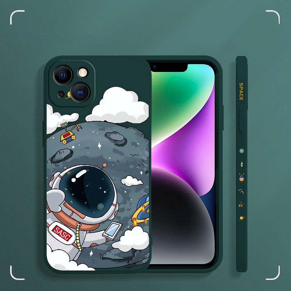 iPhone 14 Plus Flexible Case of Plastic w. Print - Astronaut On The Moon / Green