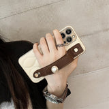 iPhone 12 Pro Faux Leather Case w. Built-in Strap - Beige