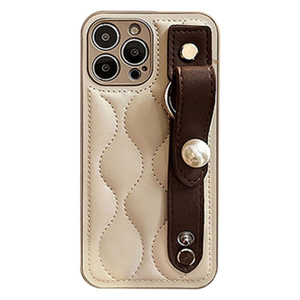 iPhone 13 Pro Faux Leather Case w. Built-in Strap - Beige