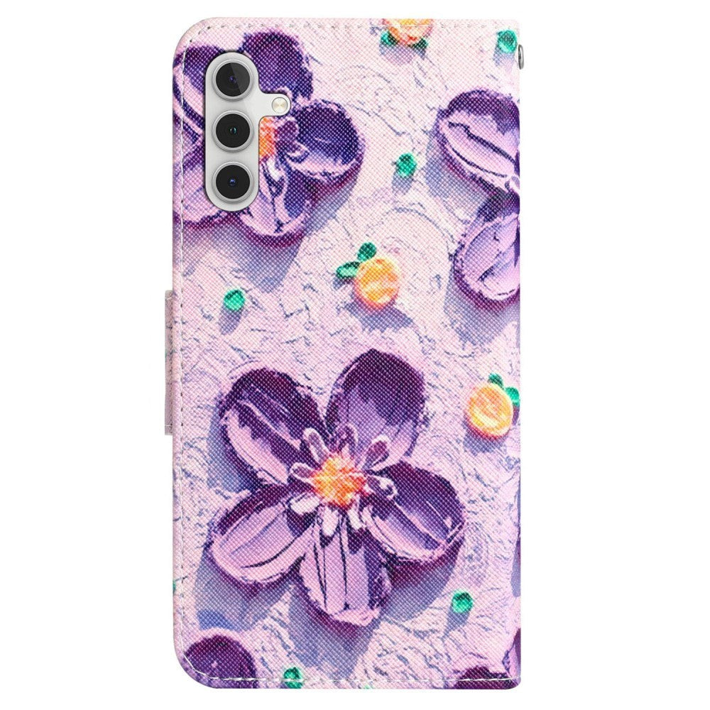 Samsung Galaxy A54 (5G) Leather Flip Case w. Wallet - Purple Flower