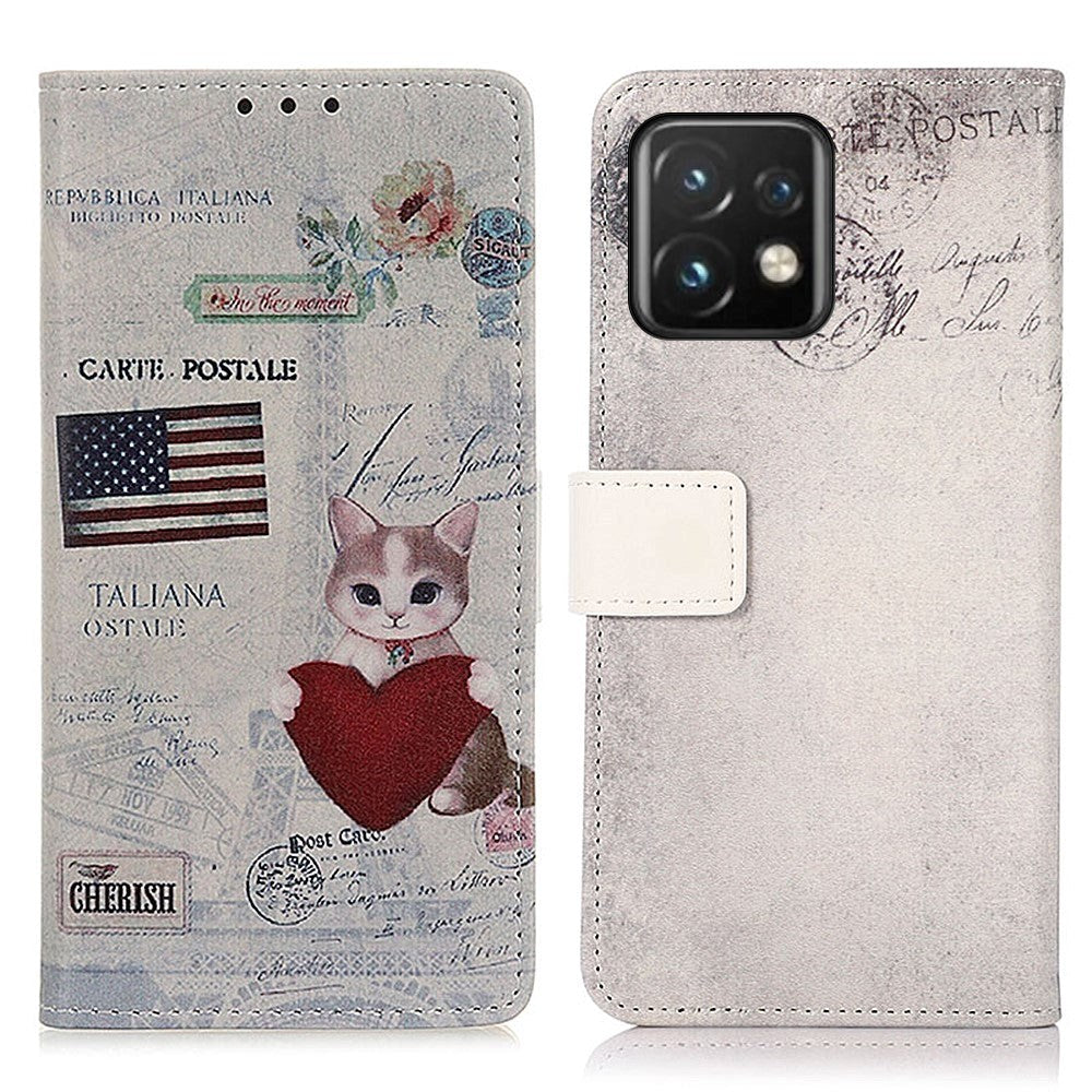 Motorola Edge 40 Pro Leather Case w. Wallet - Cat w. Heart