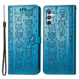 Samsung Galaxy A54 (5G) Leather Flip Case with Wallet and Strap - Dogs & Cats - Blue