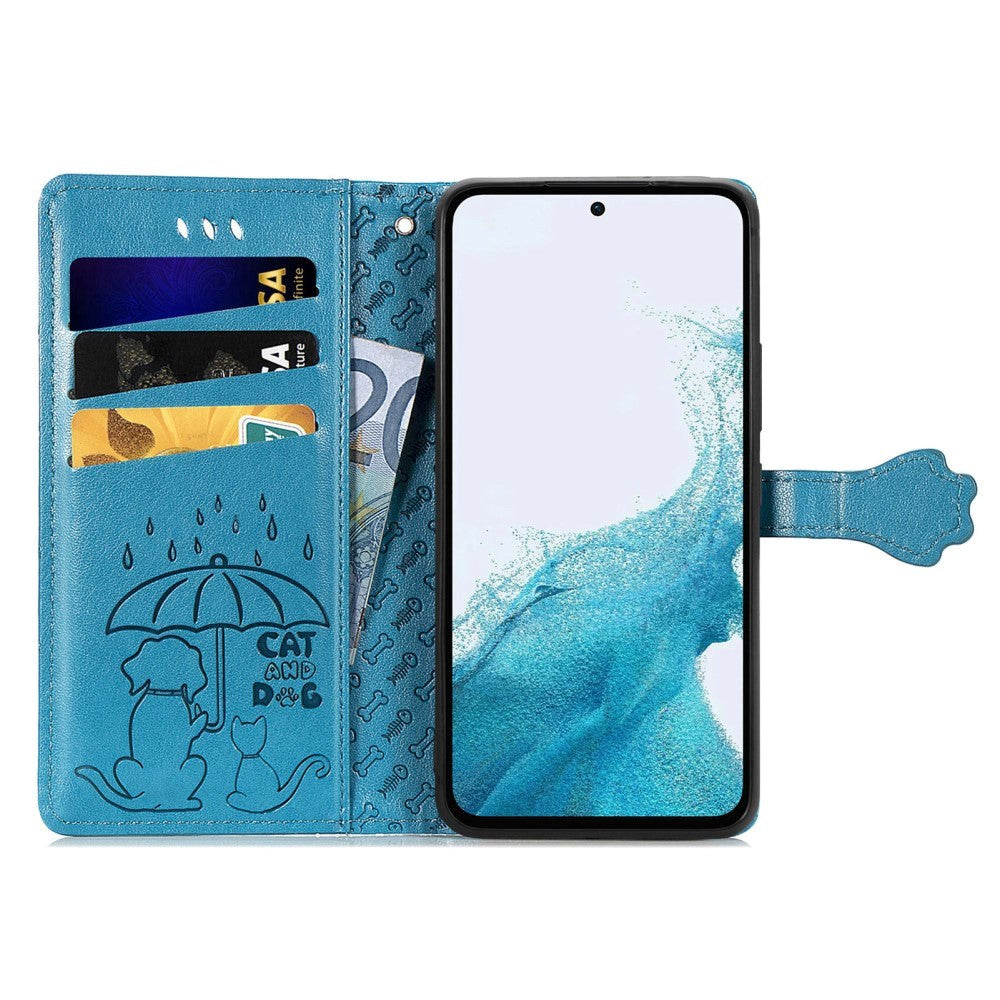 Samsung Galaxy A54 (5G) Leather Flip Case with Wallet and Strap - Dogs & Cats - Blue