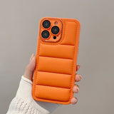 iPhone 14 Pro Max Leather Covered 3D Plastic Back Case w. Camera Lens Protection - Orange