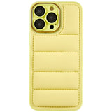 iPhone 14 Pro Max Leather Covered 3D Plastic Back Case w. Camera Lens Protection - Yellow