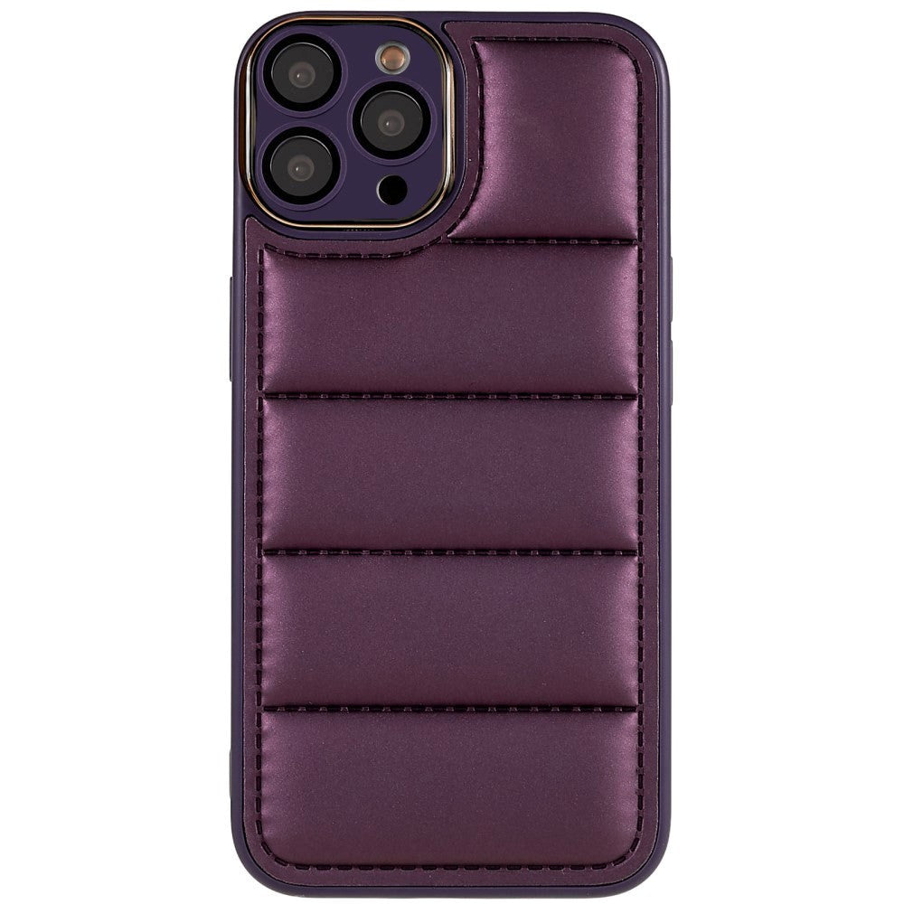 iPhone 14 Pro Max Leather Covered 3D Plastic Back Case w. Camera Lens Protection - Purple