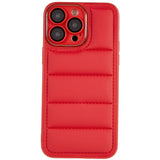 iPhone 14 Pro Max Leather Covered 3D Plastic Back Case w. Camera Lens Protection - Red