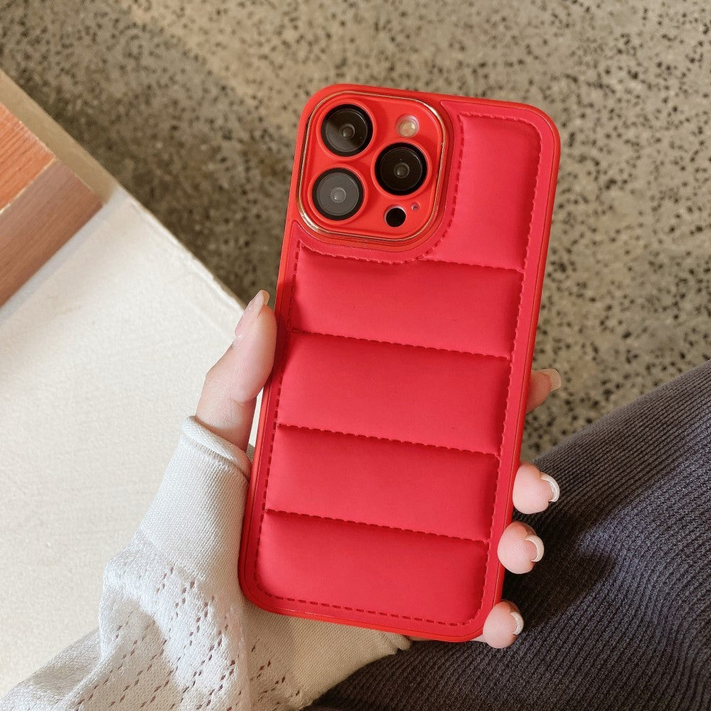 iPhone 14 Pro Max Leather Covered 3D Plastic Back Case w. Camera Lens Protection - Red