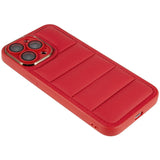 iPhone 14 Pro Max Leather Covered 3D Plastic Back Case w. Camera Lens Protection - Red