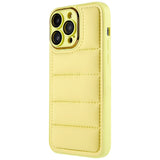 iPhone 14 Pro Leather Covered 3D Plastic Back Case w. Camera Lens Protection - Gul