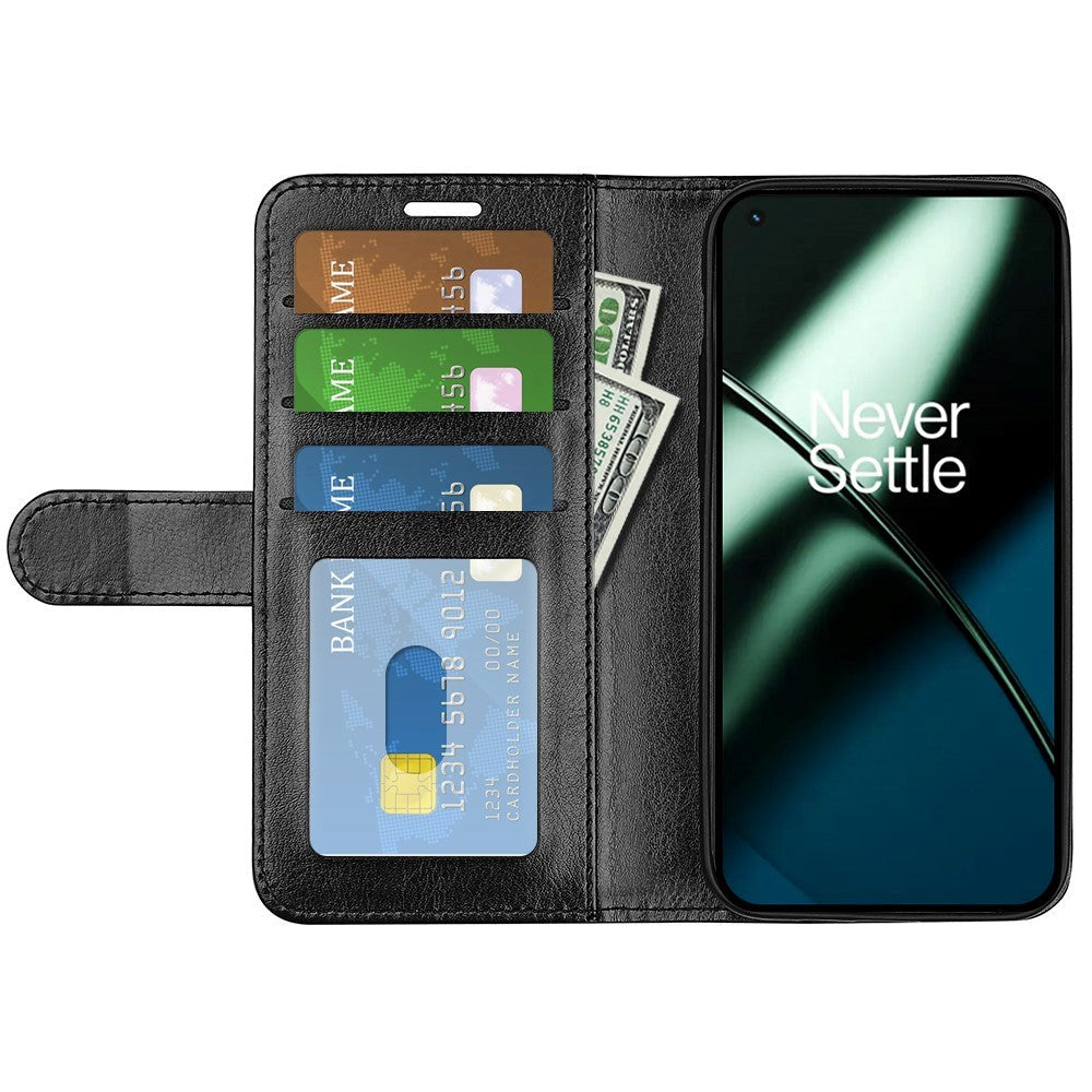 OnePlus 11 Leather Flip Case w. Card Holder & Stand Function - Black