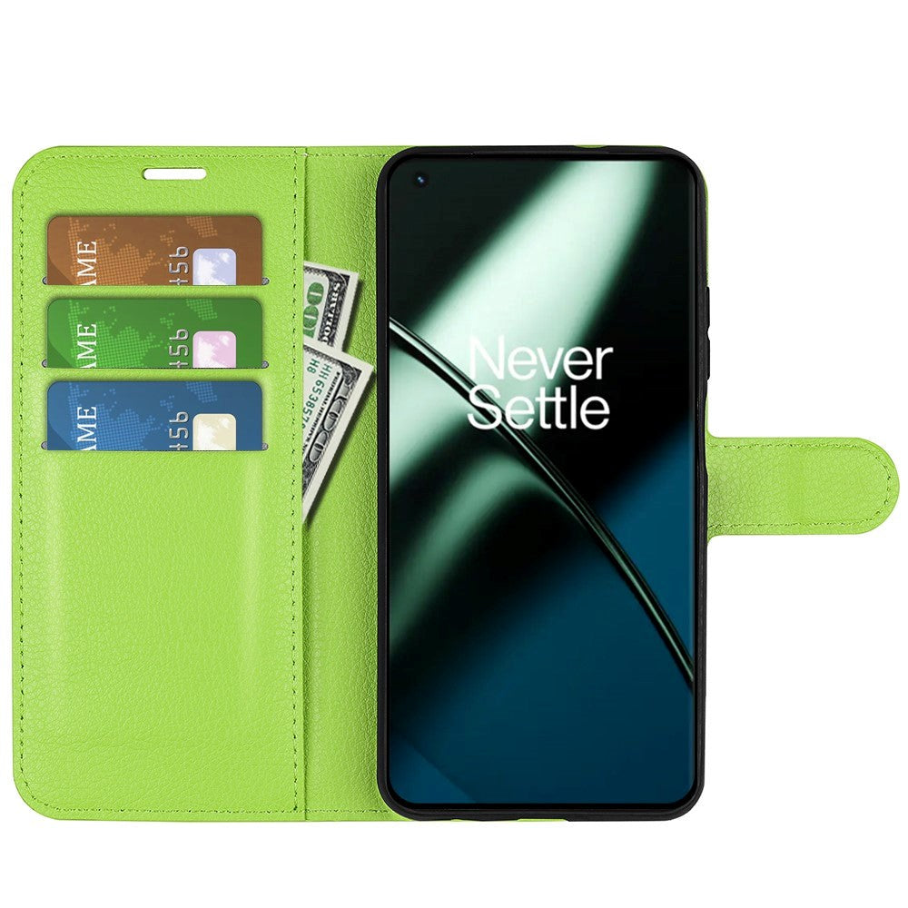 OnePlus 11 Litchi Leather Wallet Case - Green