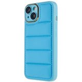 iPhone 13 Leather Covered 3D Plastic Back Case w. Camera Lens Protection - Blue