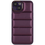 iPhone 13 Leather Covered 3D Plastic Back Case w. Camera Lens Protection - Purple