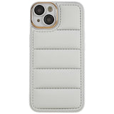 iPhone 13 Leather Covered 3D Plastic Back Case w. Camera Lens Protection - Grey