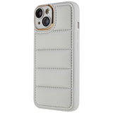 iPhone 13 Leather Covered 3D Plastic Back Case w. Camera Lens Protection - Grey