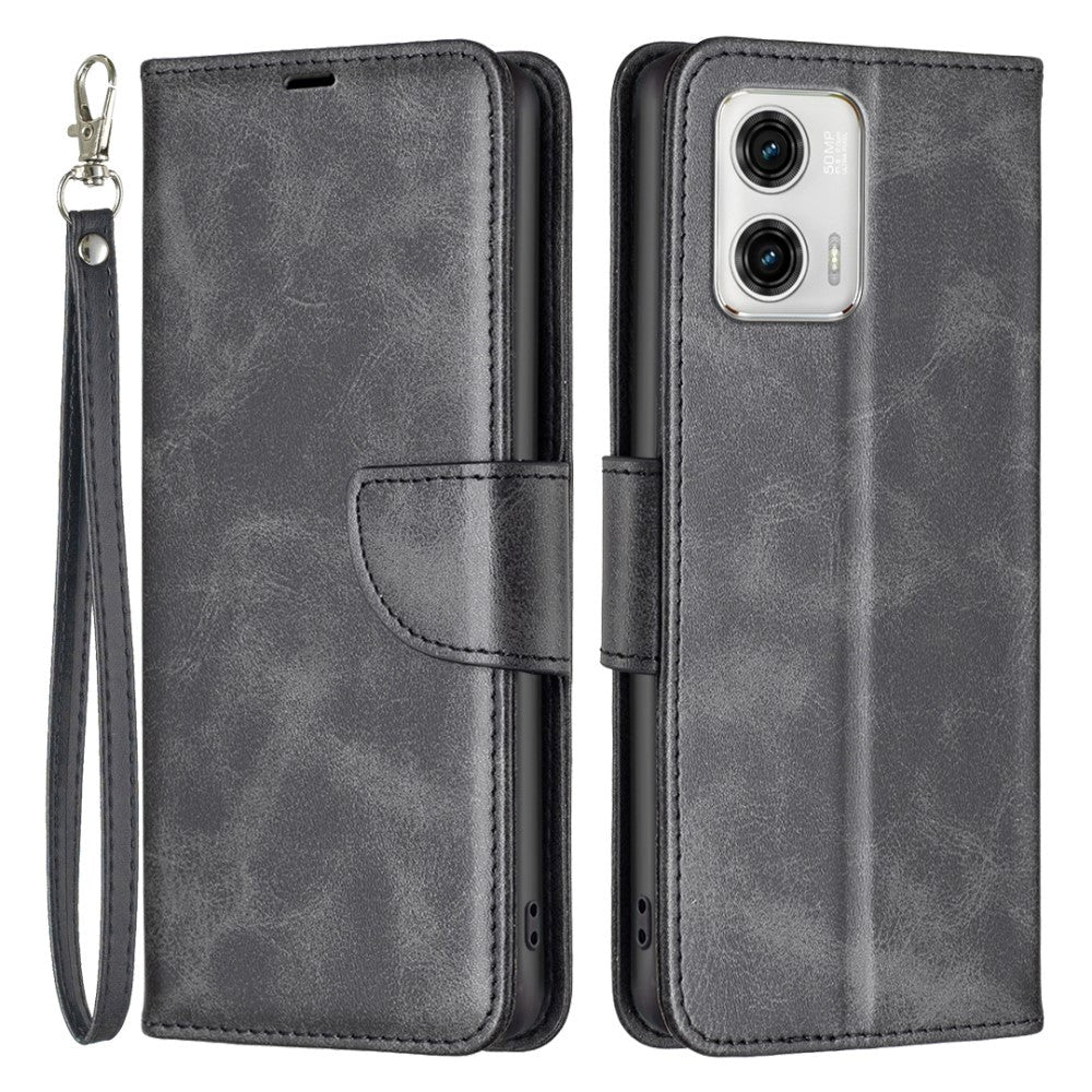 Motorola Moto G73 Flip Case Leather w. Wallet & Strap - Black