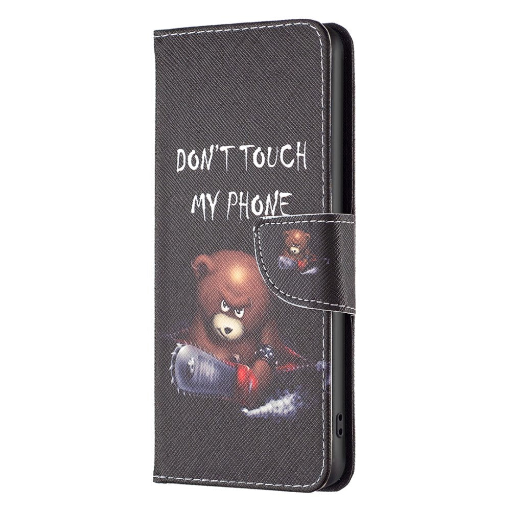 Motorola Moto G13 / G23 / G53 Leather Wallet Case w. Print - "Don't Touch My Phone" Bear