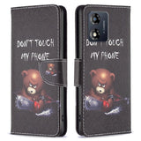 Motorola Moto E13 Leather Wallet Case w. Print - "Don't Touch My Phone" Bear