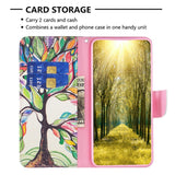 Motorola Moto E13 Leather Wallet Case w. Print - Colorful Tree