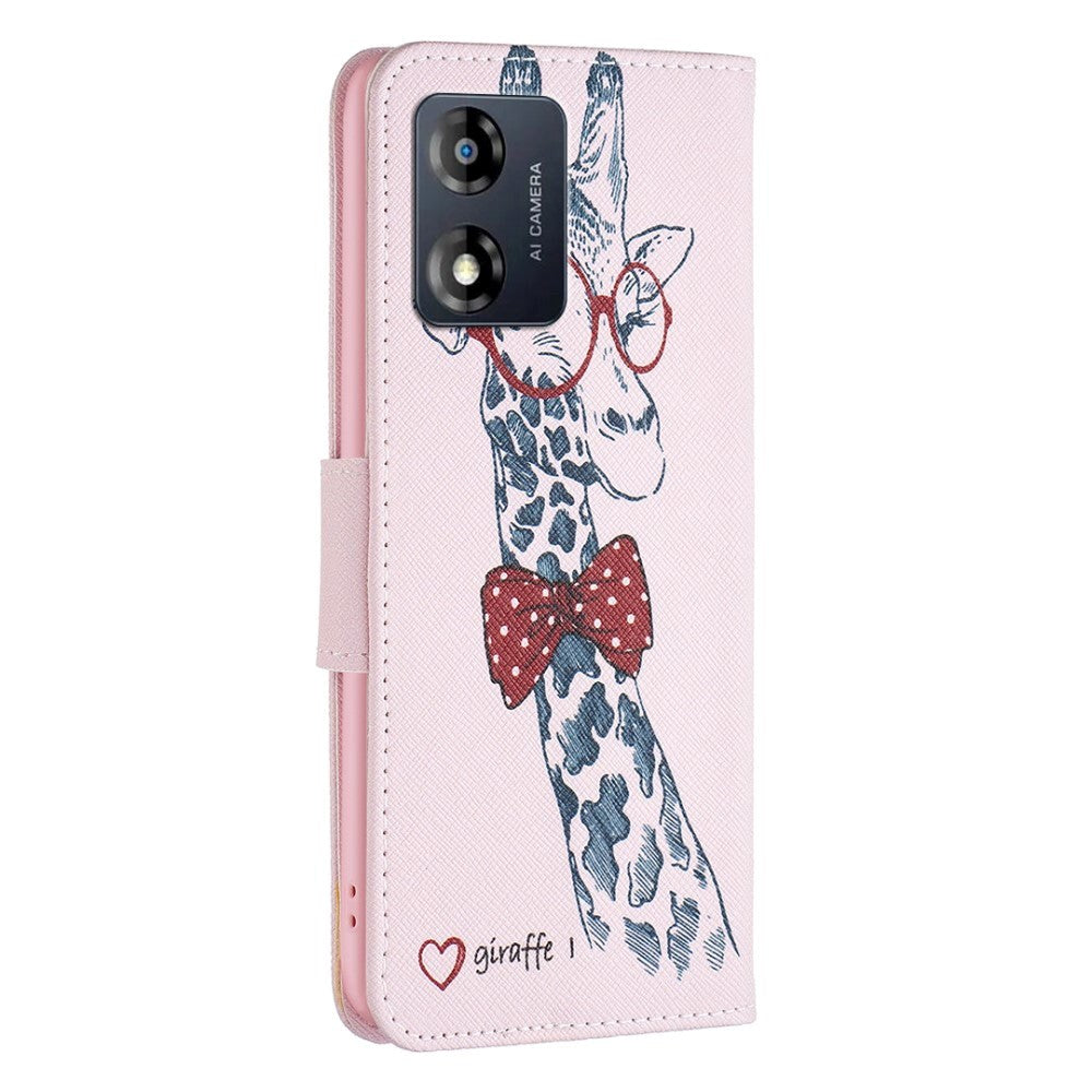 Motorola Moto E13 Leather Wallet Case w. Print - Giraffe