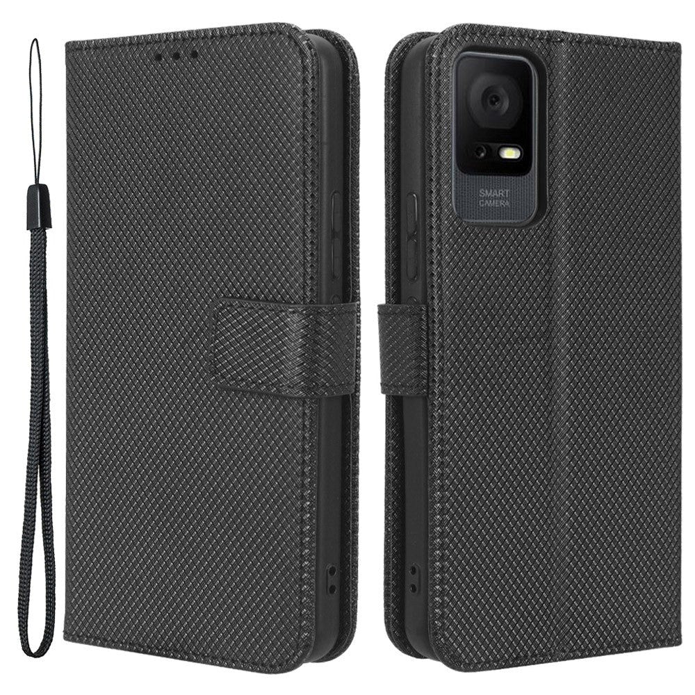 TCL 405 / 406 / 408 / T506D Leather Flip Case with Diamond Texture - Black