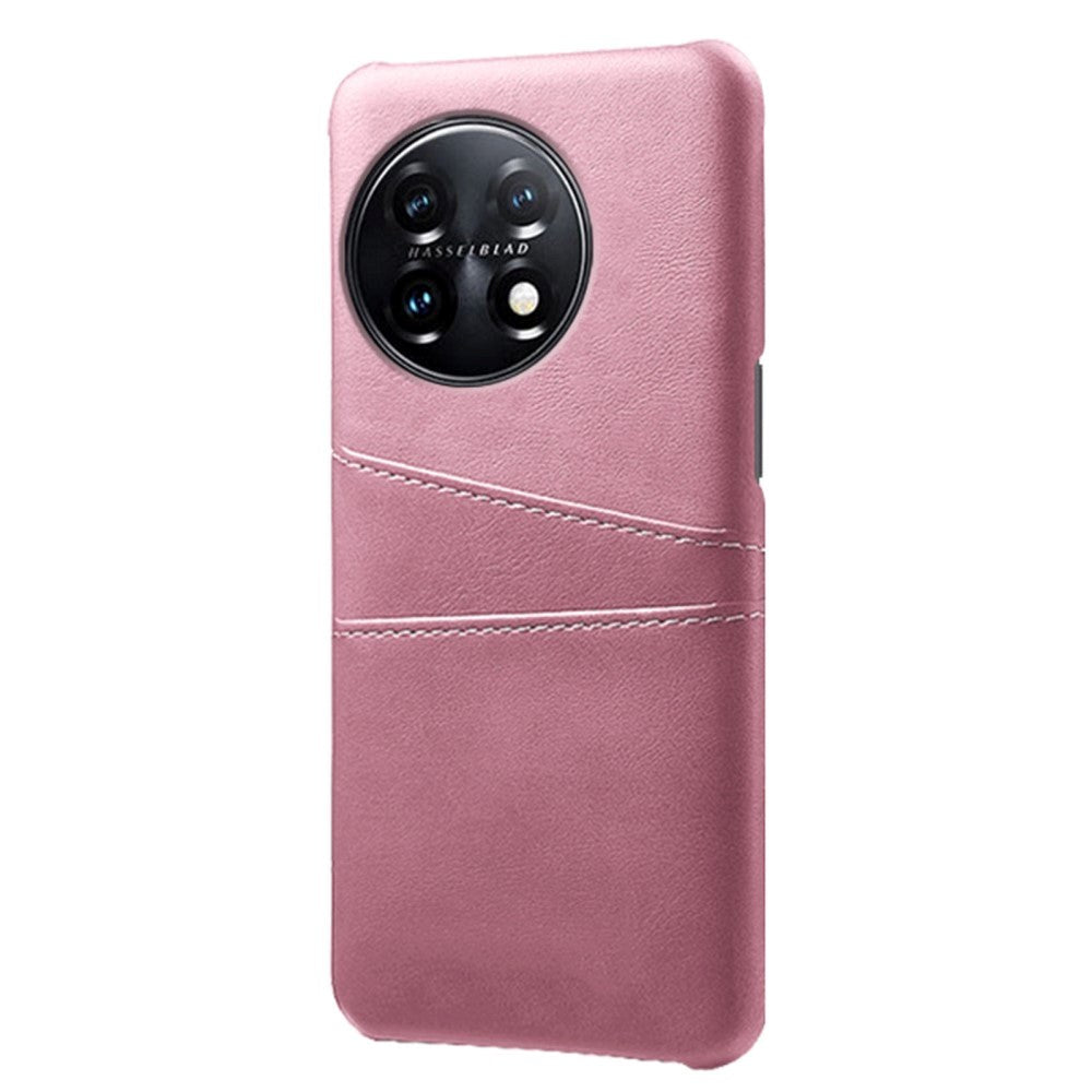 OnePlus 11 Leather Coated Plastic Case with Card Holder - Rose Gold