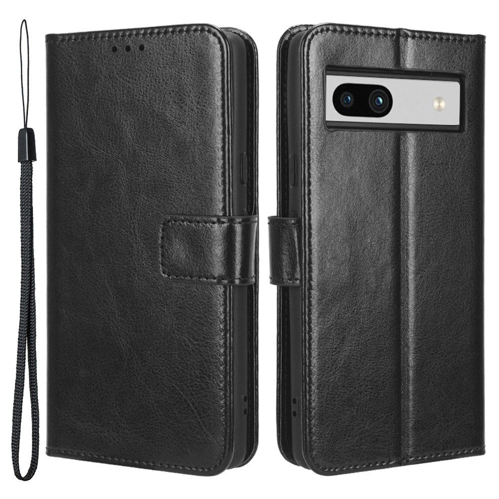 Google Pixel 7A Leather Flip Case with Wallet and Strap - Black