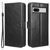 Google Pixel 7A Leather Flip Case with Wallet and Strap - Black