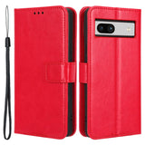 Google Pixel 7A Leather Flip Case with Wallet and Strap - Red