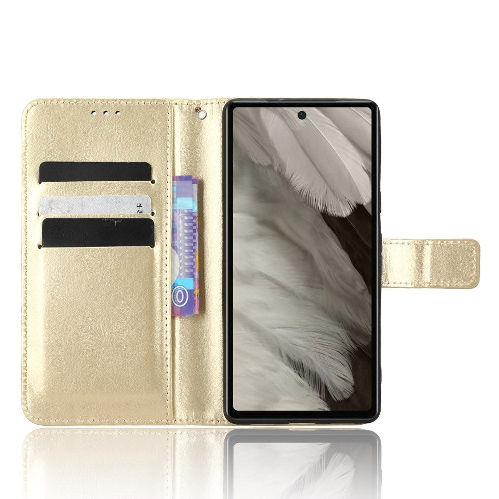 Google Pixel 7A Leather Flip Case with Wallet and Strap - Gold