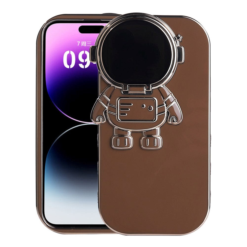 iPhone 14 Pro Flexible Plastic Case with 3D Astronaut Figure and Camera Protection - Brown / Gold