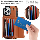 iPhone 14 Pro Leather-Covered Plastic Case w. Wallet and Strap - Brown