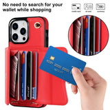 iPhone 14 Pro Leather-Covered Plastic Case w. Wallet and Strap - Red